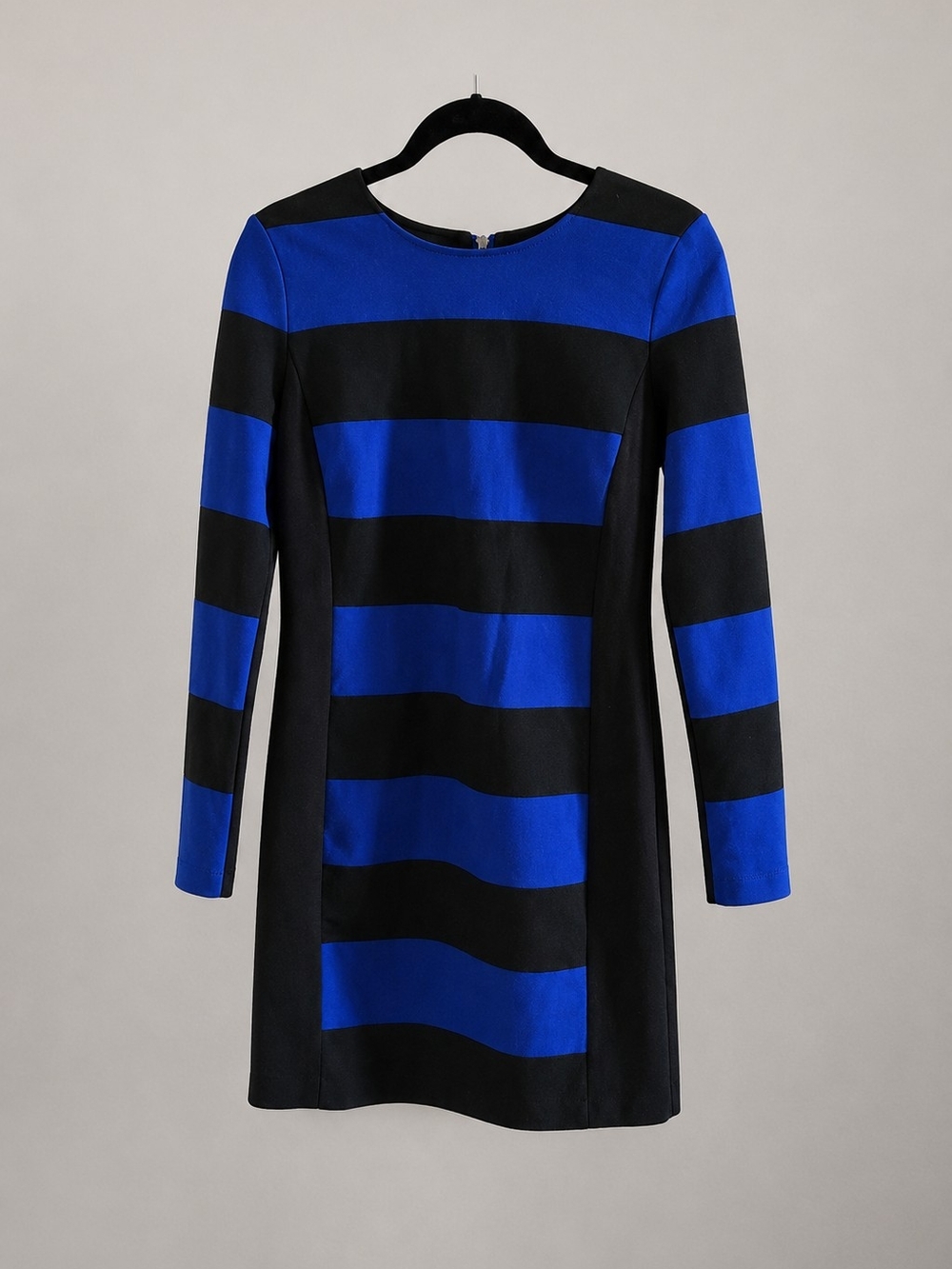 Michael Kors Blue and Black Striped Long-Sleeve Shift Dress